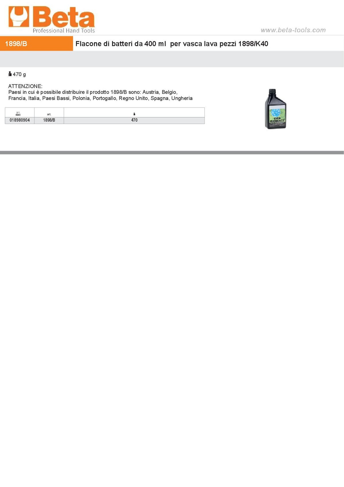 Beta 1898/B LACONI BATTERI 300ML PER Beta 1898/K40