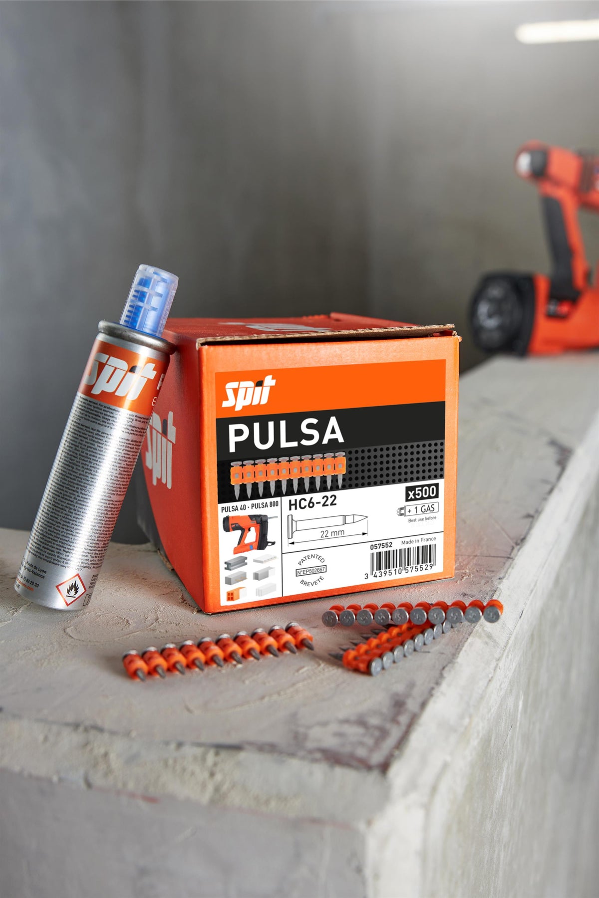 Spit 057550 - Chiodi HC6 15 per materiali duri - 500 pezzi - compresa bombola di gas
