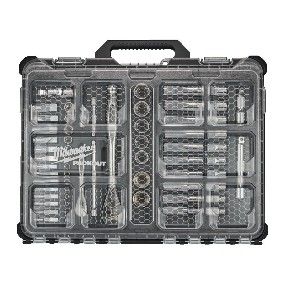 Milwaukee 4932493661 - Cassetta Packout con set bussole da 1/2" e 1/4" - 63 pezzi 