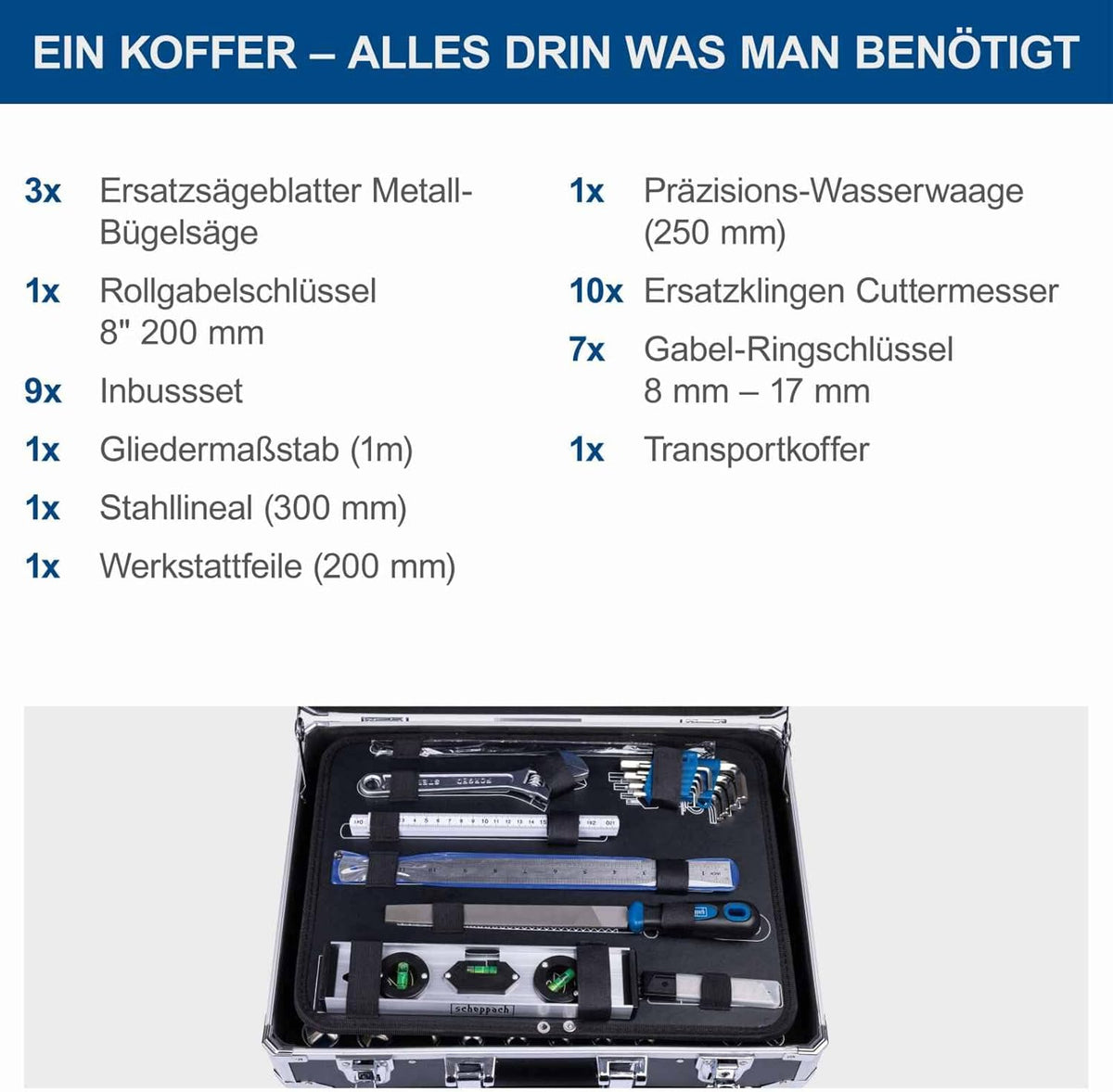 Scheppach TB200 - Valigia utensili completa di 141 attrezzi  
