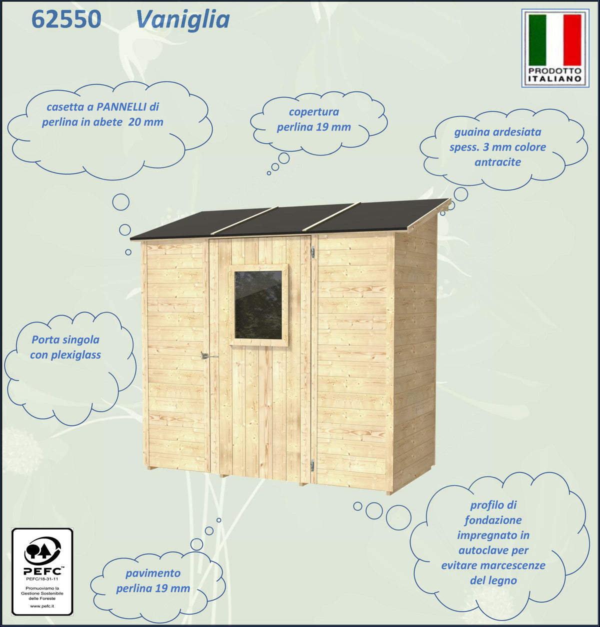 ALCE VANIGLIA - CASETTA IN LEGNO ADDOSSATTA 2 X 1 M CON PORTA SINGOLA FINESTRATA 