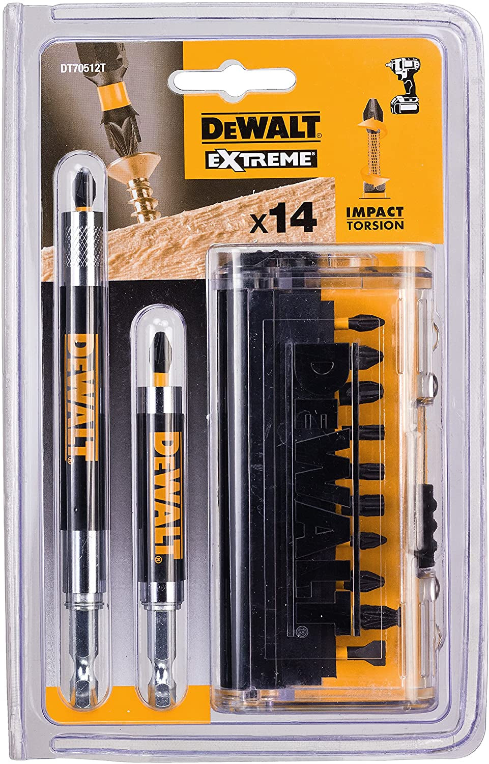 Dewalt DT70512T - Set 12 inserti Impact torsion e 2 portainserti magnetici con guida