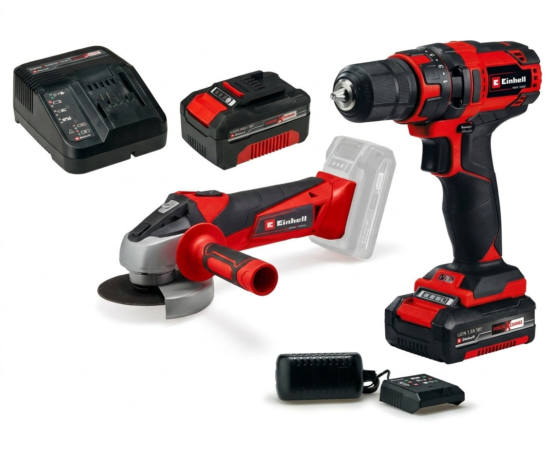Einhell Kit - Trapano avvitatore 18V TC-CD 18/35-2 Li + Smerigliatrice angolare 18V TC-AG 18/115 Li