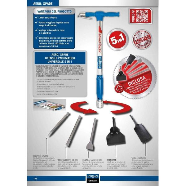 Scheppach AERO SPADE - Martello pneumatico vanga e demolitore 5 in 1