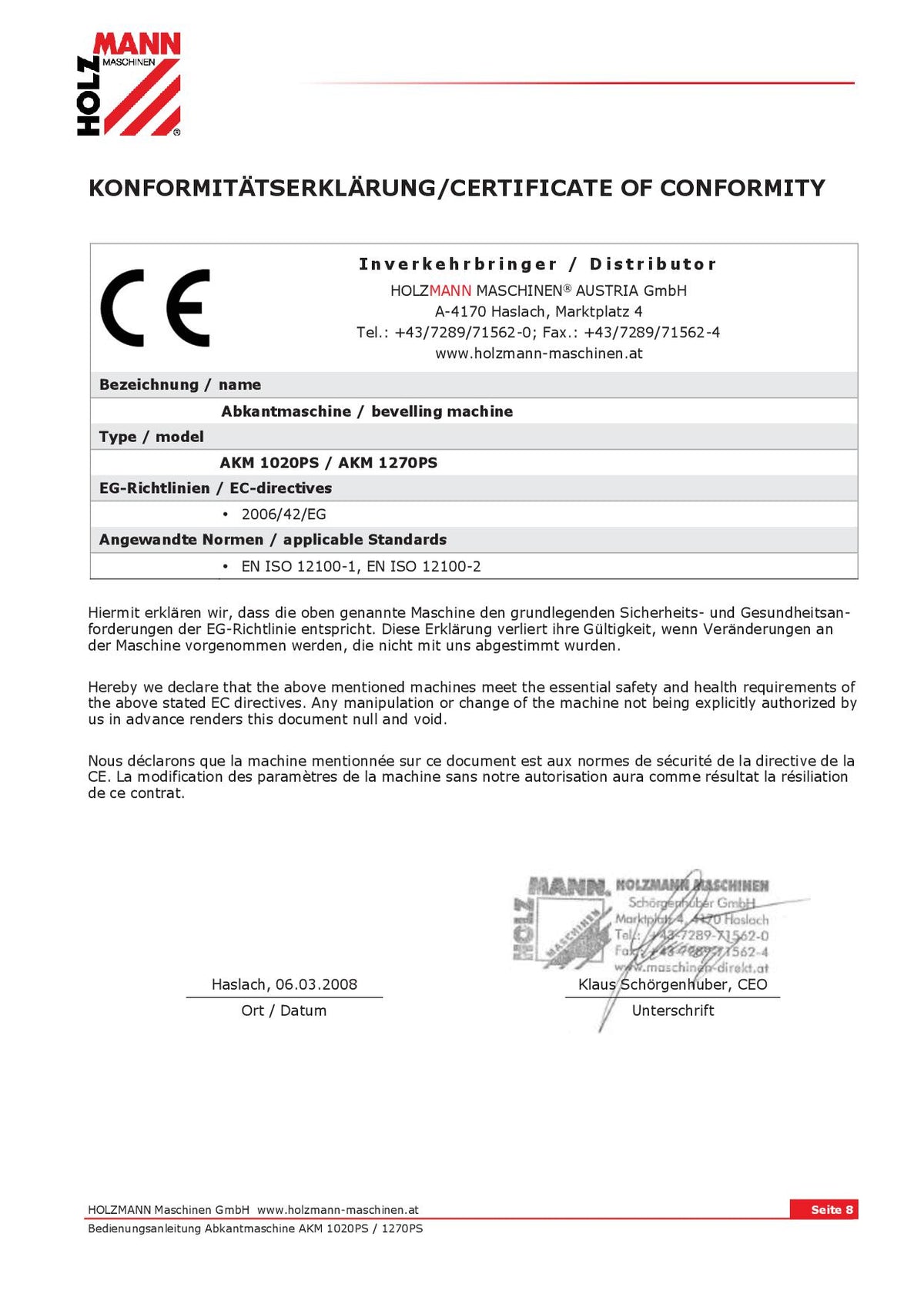 Holzmann AKM1270PS - Piegatrice manuale