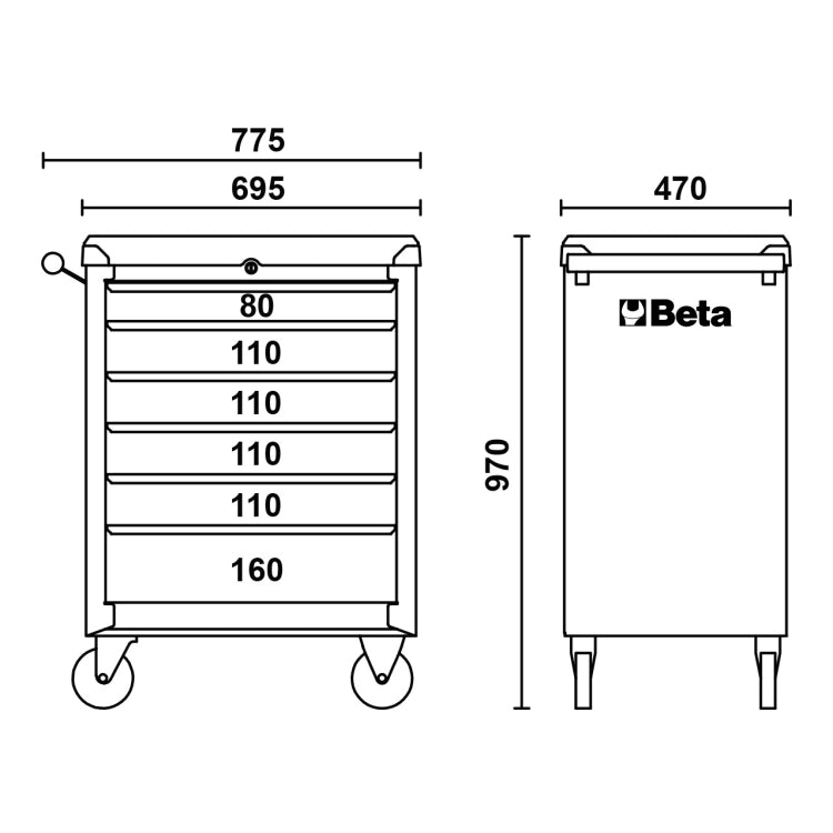 Beta C04BOX-A - Carrello portautensili vuoto con sei cassetti