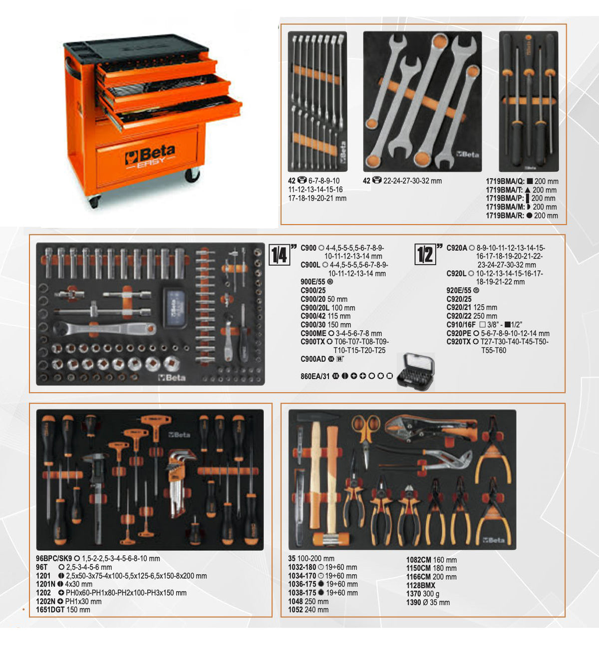 Carrello portautensili BETA EASY + Assortimento 182 utensili beta INDUSTRIA C24E/VO