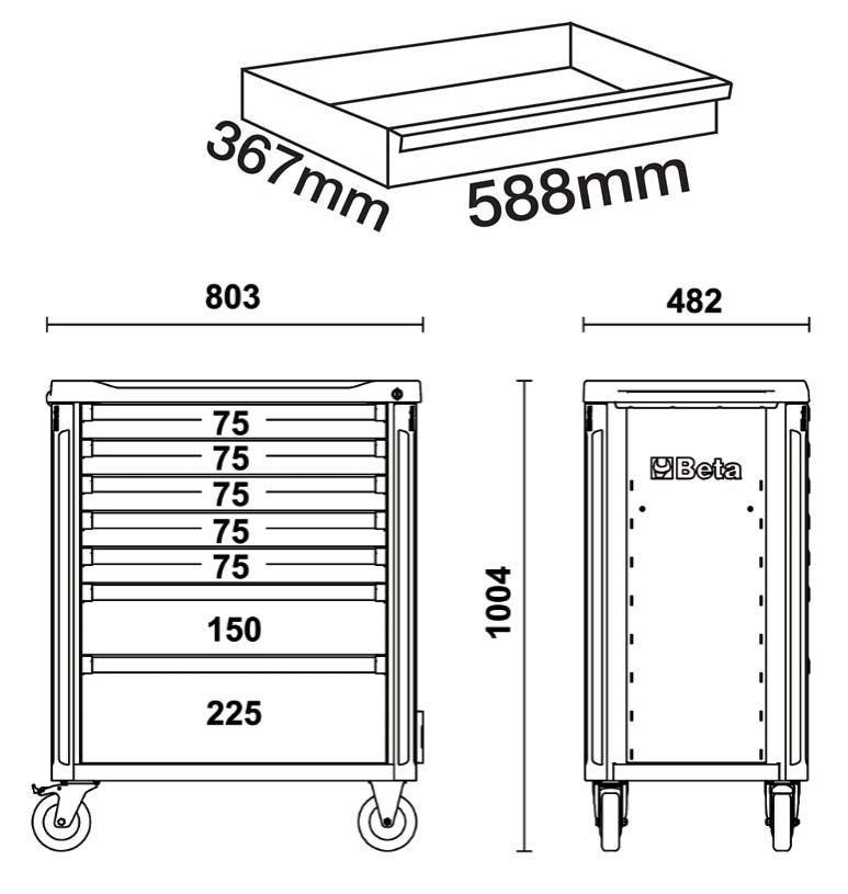 Beta 3700 07/5M - Cassettiera carrello attrezzi 7 cassetti completo di 181 utensili 