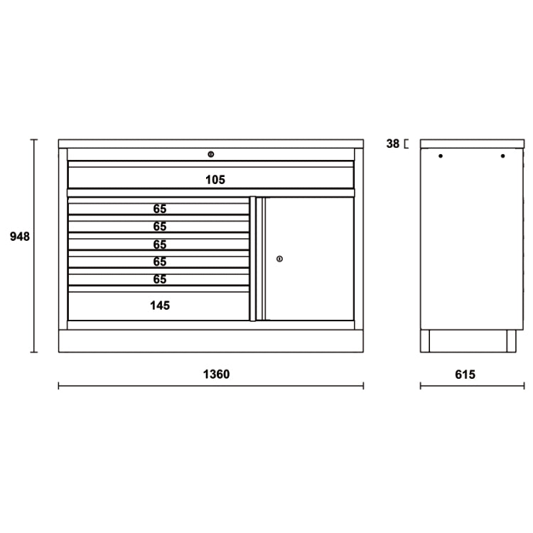 Beta C45PRO 2.0 M7A/X - Modulo fisso con 7 cassetti e piano rivestito in acciaio