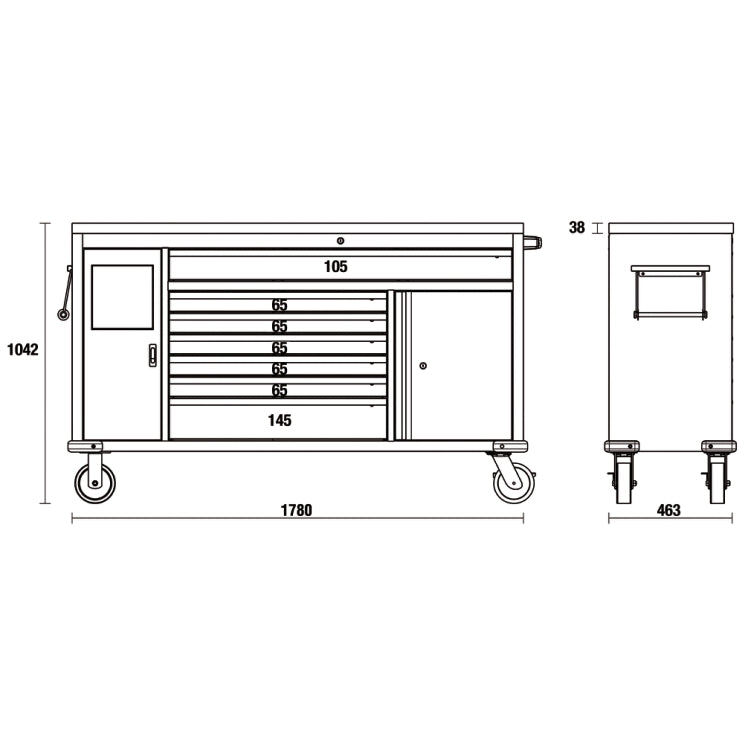 Beta C45PRO 2.0 MWS/X - Carrello con piano di lavoro in acciaio con 7 cassetti e modulo pattumiera