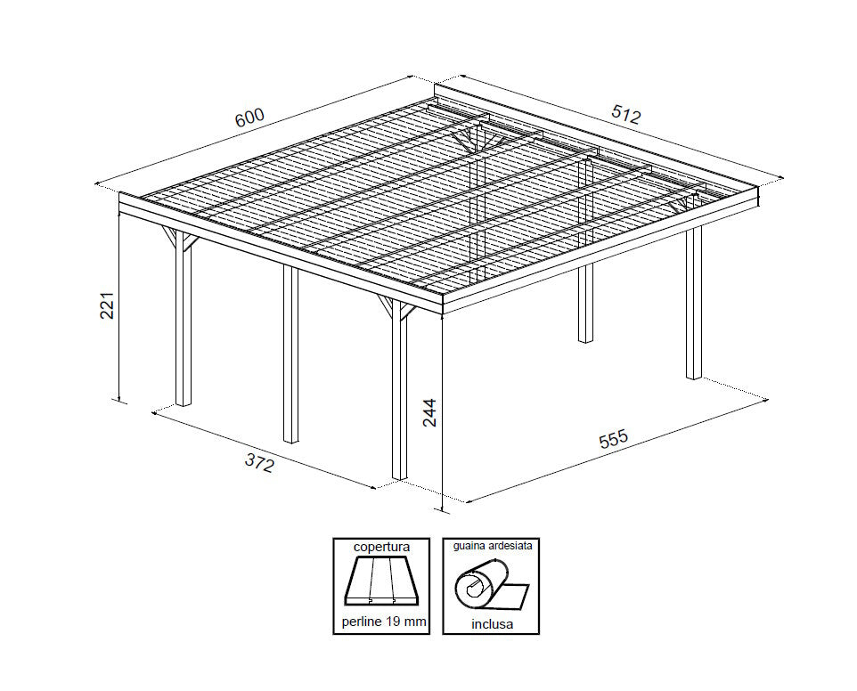 Carport Doppio con copertura 555x372cm - Losa Legnami