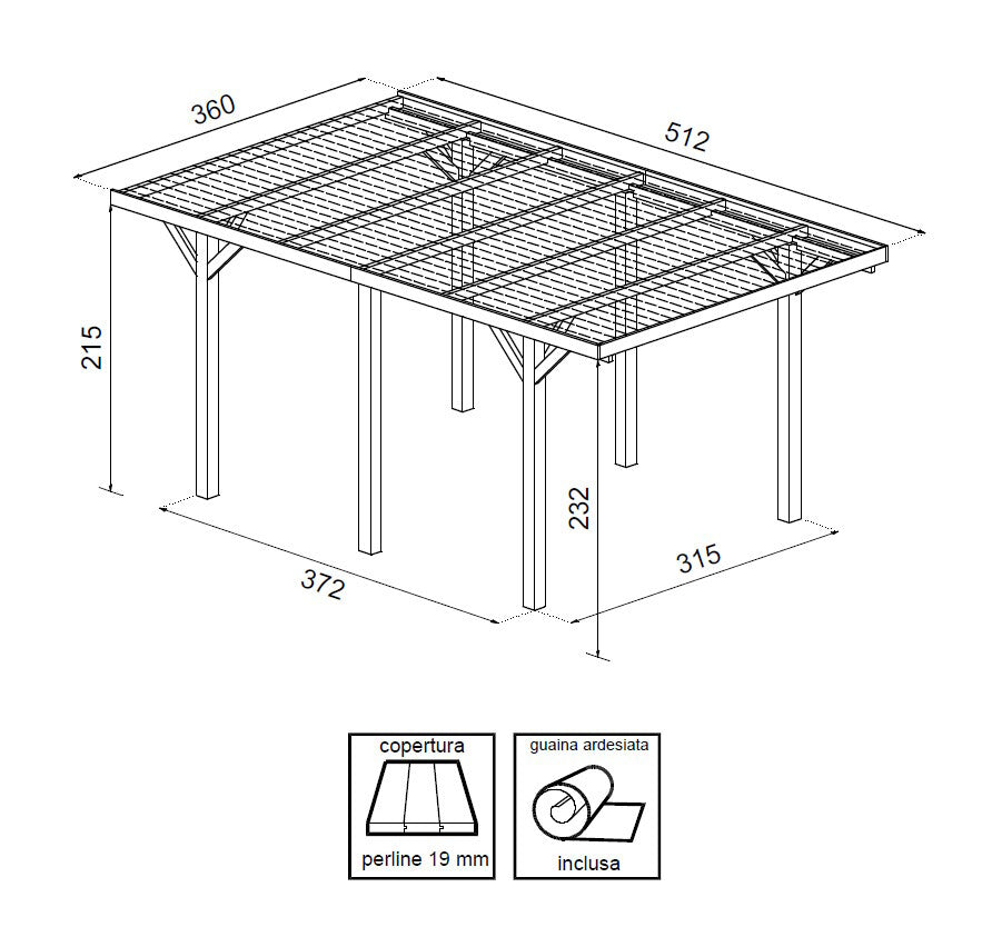 Carport Singolo con copertura 315x372cm - Losa Legnami