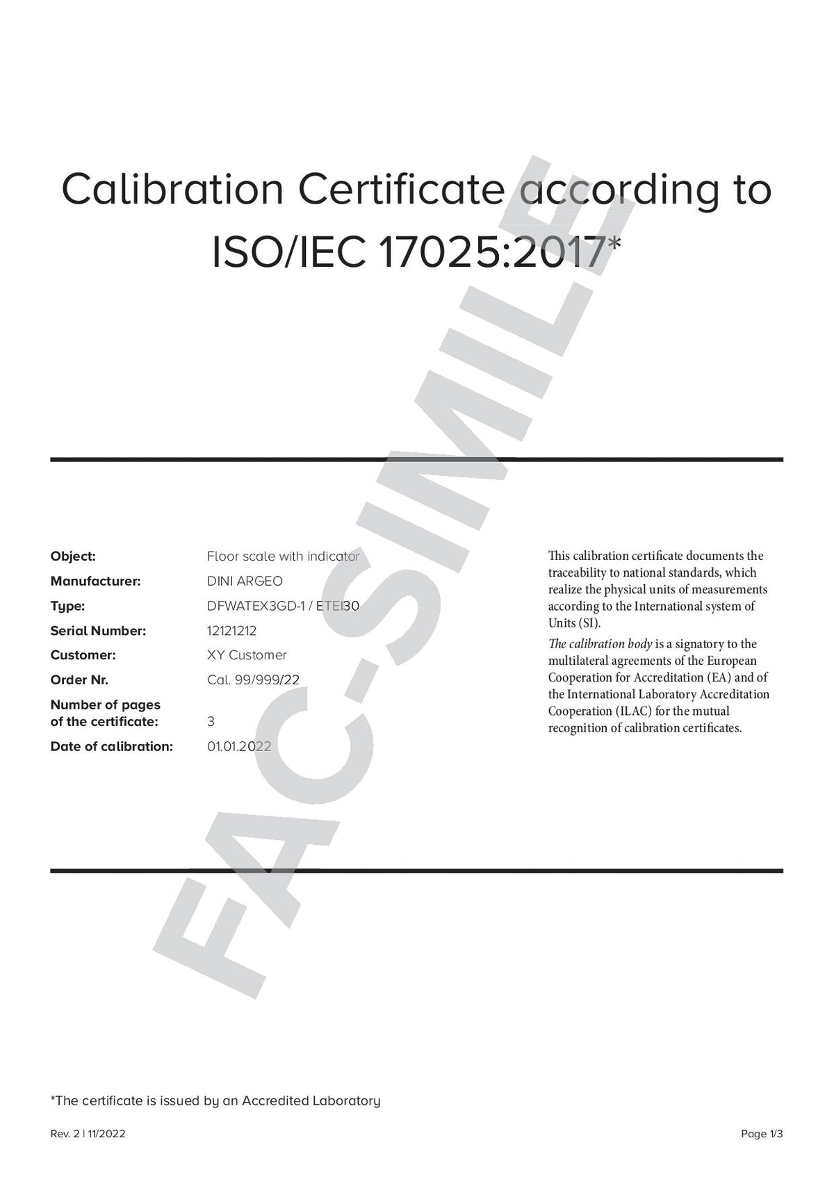 Certificato di taratura ISO 17025 PER TRANSPALLET TPWPM-1 ,DINI ARGEO CT7