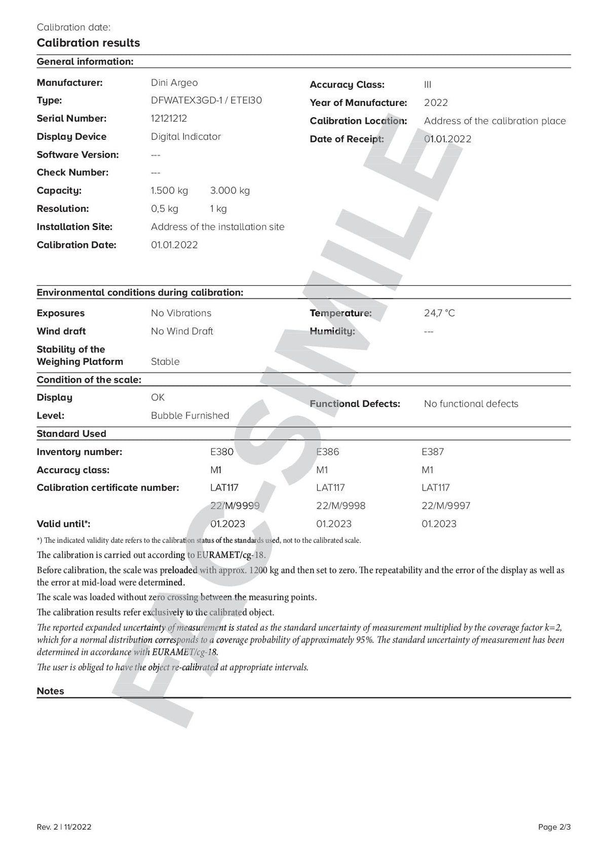 Certificato di taratura ISO 17025 PER TRANSPALLET TPWPM-1 ,DINI ARGEO CT7