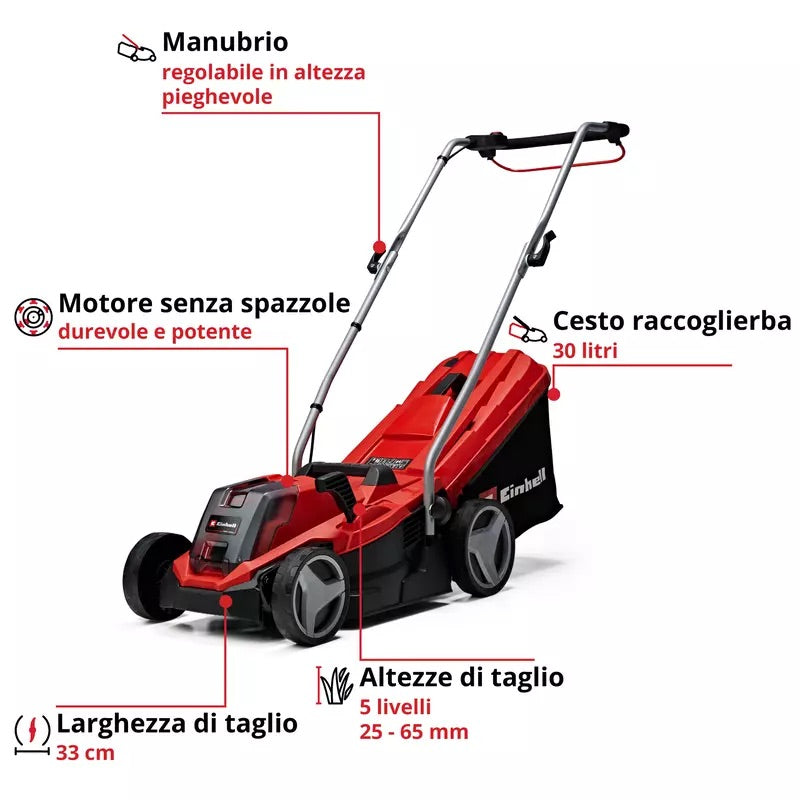 Einhell GE-CM 18/33 Li-Solo - tagliaerba a batteria 18V, solo corpo, taglio 33cm