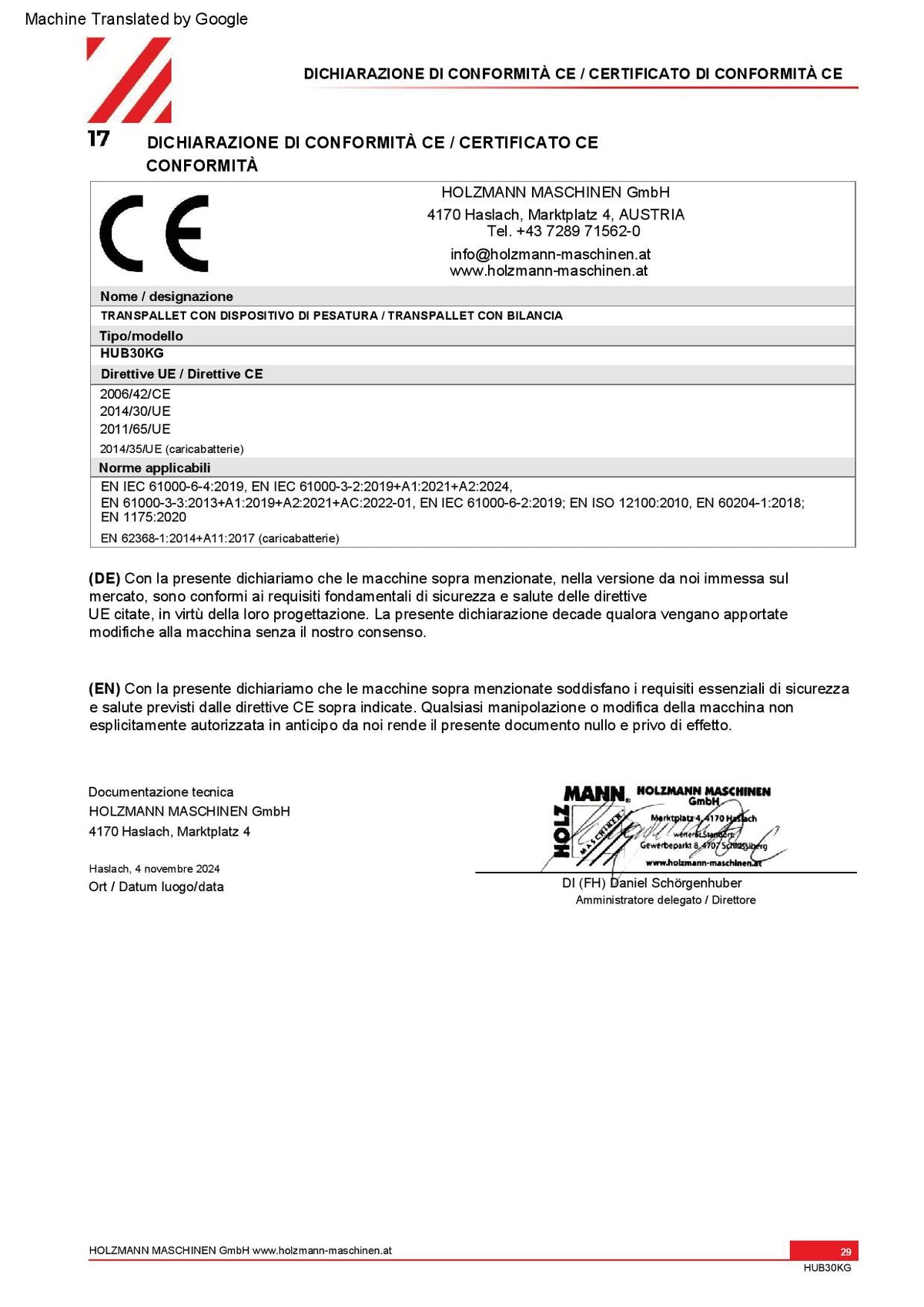 Holzmann HUB30KG Transpallet con bilancia pesatore 3000kg