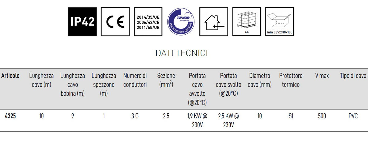 Zeca 4325 3G sezione 2,5 mm2 lunghezza 9 m portata 1,9 Kw 230V pvc