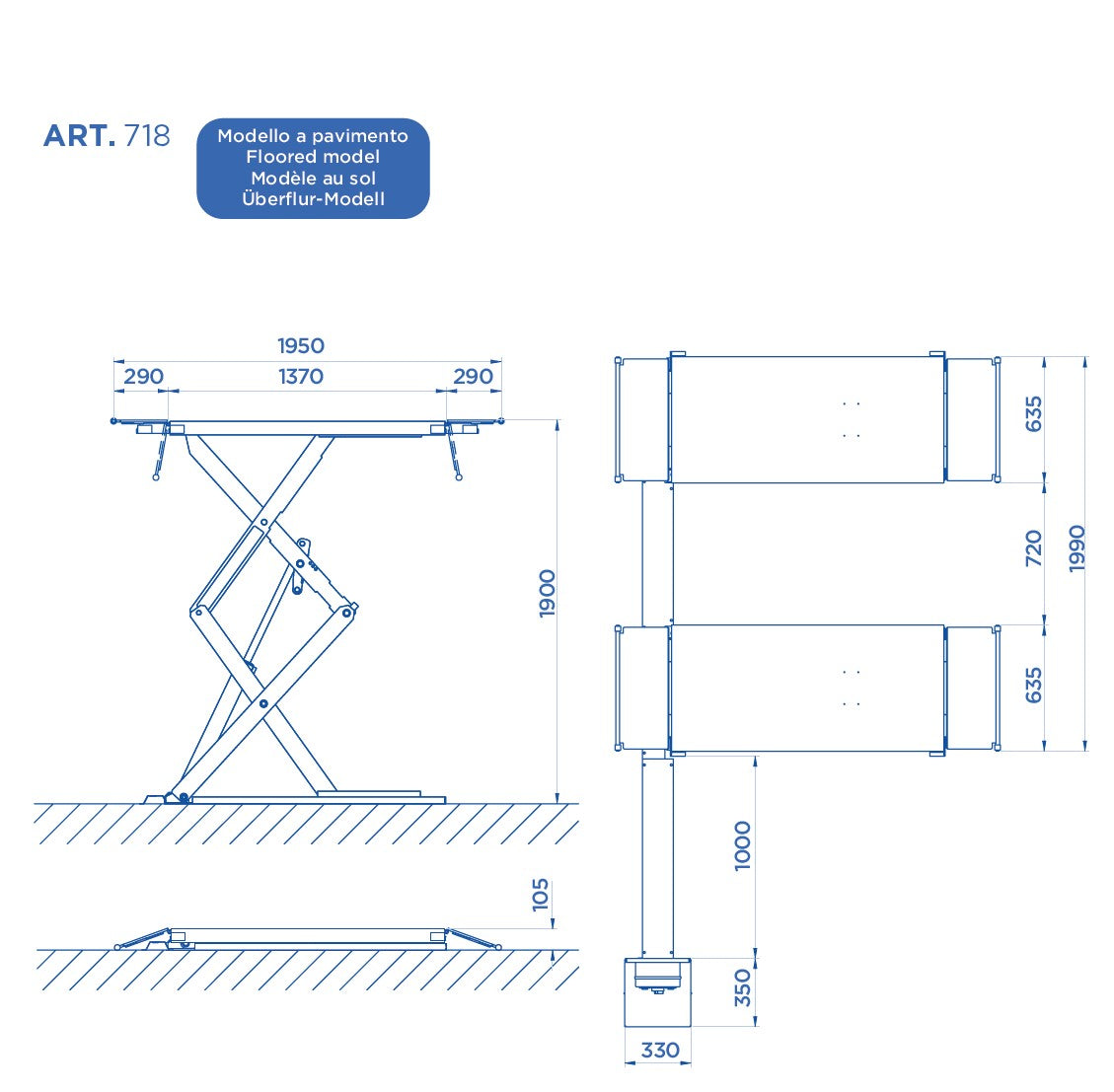 Omcn 718/A04 220V Ponte sollevatore elettroidraulico a doppia forbice 3,5 T