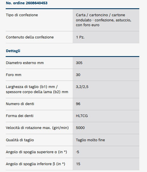 Bosch 2608640453 Disco multimateriale 305x30mm,denti 96,velocità max 5000 (giri/min)