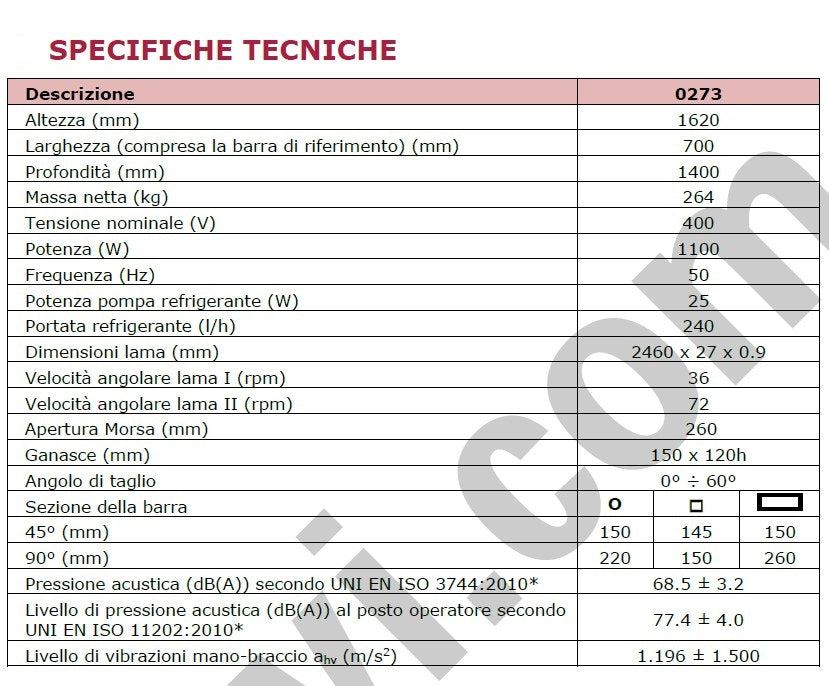 Fervi 0273 - Segatrice a nastro con discesa manuale e idraulica