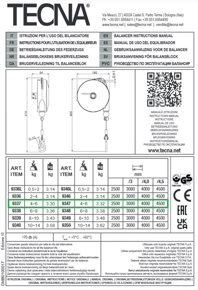 Tecna 9337 portata 4-6 , corsa 2500
