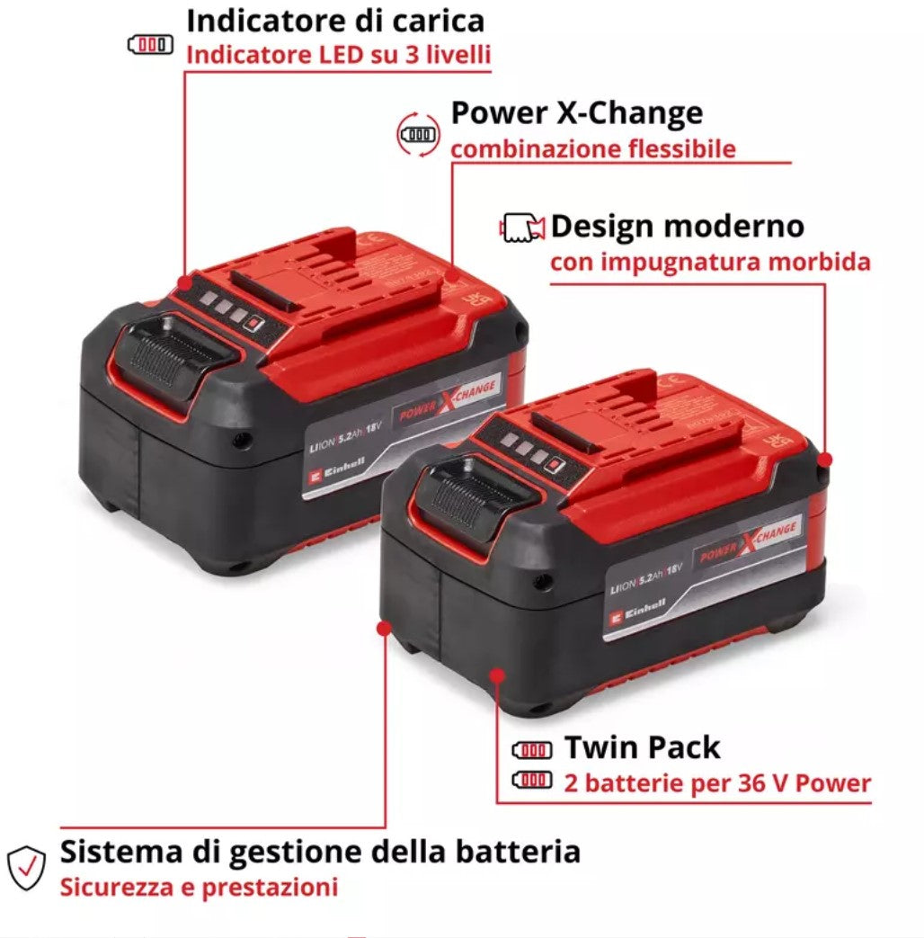 Einhell due batterie da 5,2Ah , 18v PXC-Twinpack