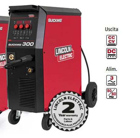 Lincoln K14380-1 QUICKMIG 300 Inverter MIG/MAG e saldatore STICK - 400V, 300A, solo corpo e cavo massa