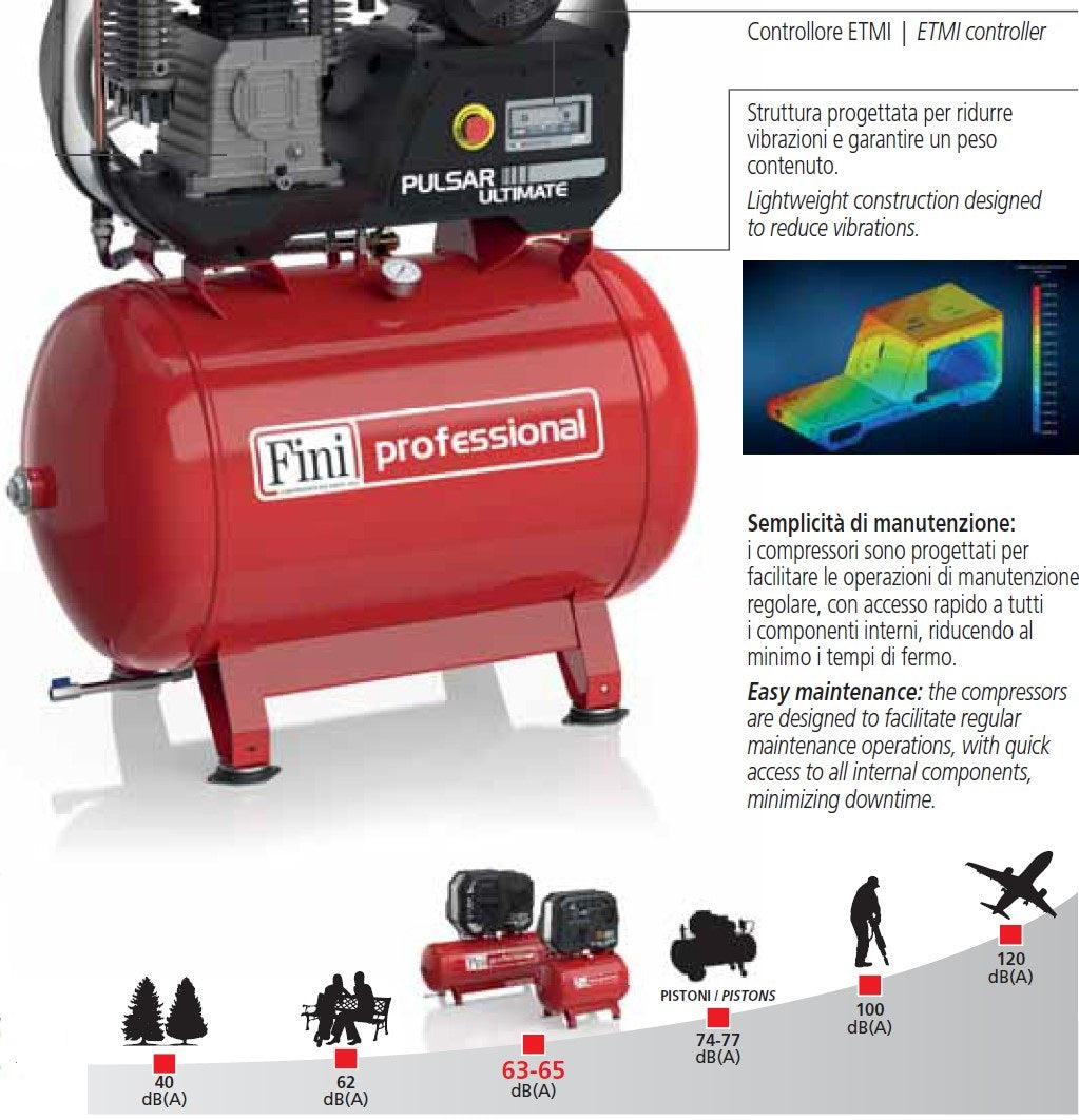 Fini PULSAR ULTIMATE K30-270-5,5 SD 270 litri , 10 bar , 5,5 Hp , 400v , silenziato , professionale , compatto, con ETMI