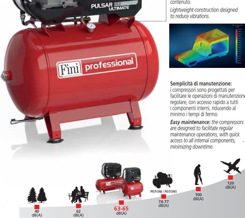 Fini PULSAR ULTIMATE BK114-270-4 TA , 270 litri , 10 bar , 4 Hp , 400v , silenzioso , professionale