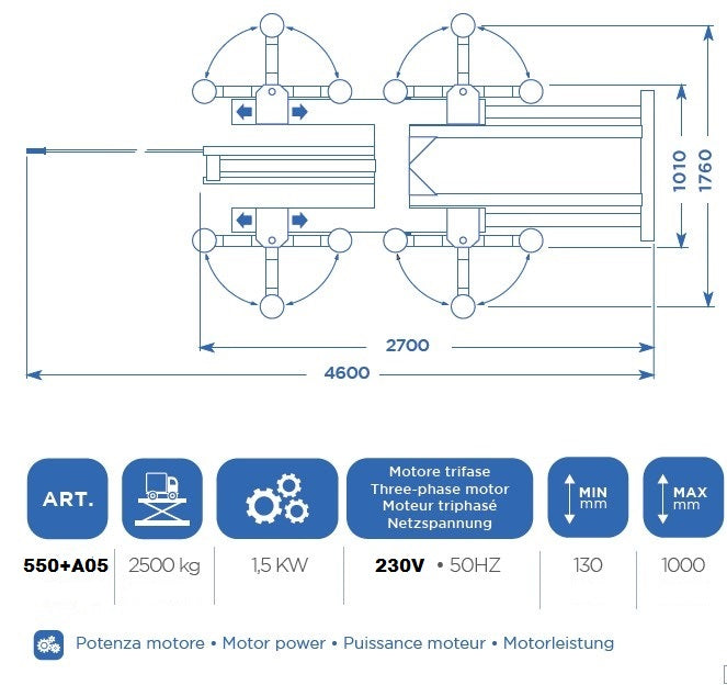 Omcn 550+A05 sollevatore auto elettroidraulico compatto 1,5 Kw , 230v , portata max 2500 kg