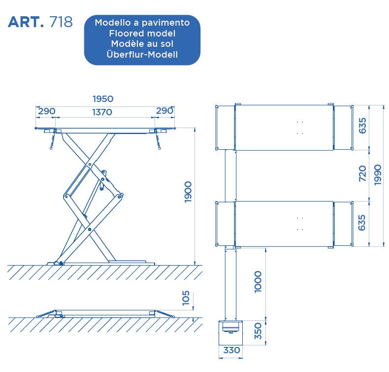 Omcn 718 Ponte Sollevatore Elettroidraulico a doppia forbice , 400V , 3500 KG , 3,3 Kw