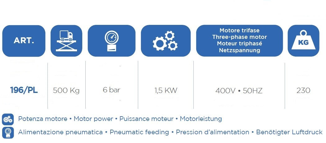 Omcn 196/PL Sollevatore moto , con pompa elettroidraulica , 400v , portata 500 kG , 1,5 Kw