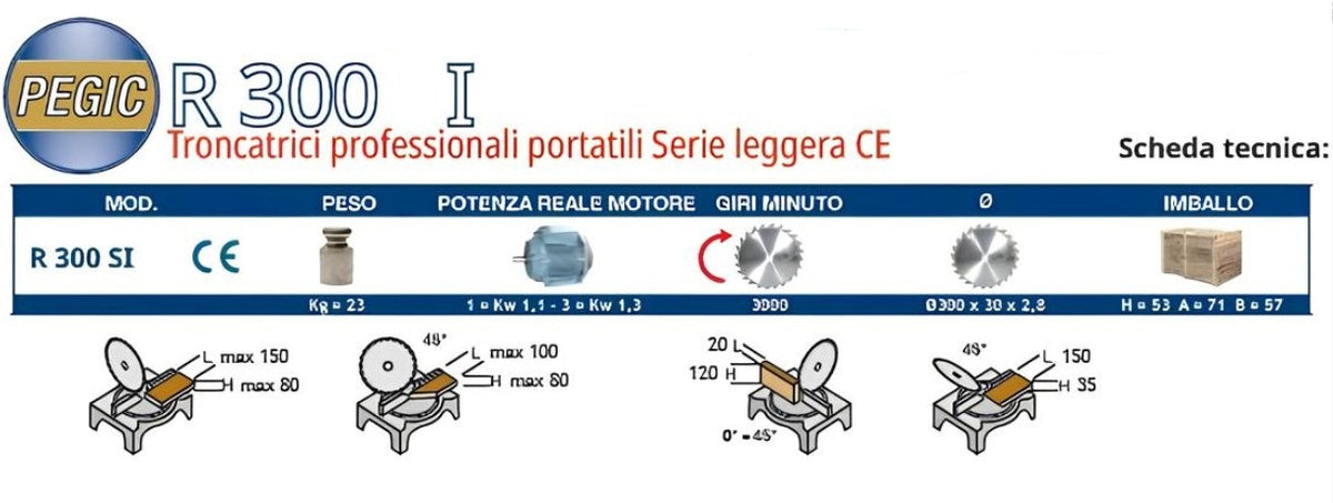 Troncatrice per legno Pegic R 300 I - versione monofase