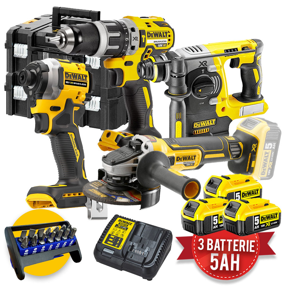 Dewalt Kit DCK422P3T-QW - Trapano DCD796 - Tassellatore DCH273 - Smerigliatrice DCG405 - Avvitatore DCF887