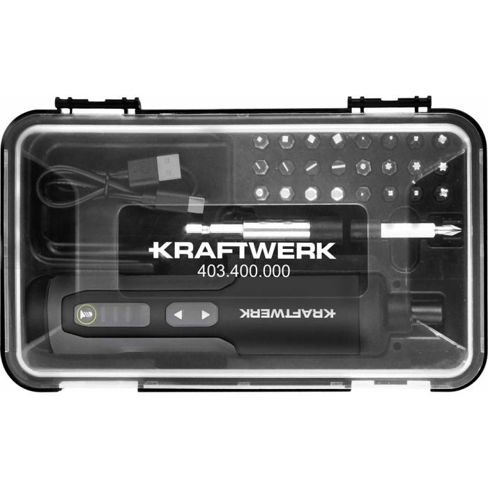 Kraftwerk 403.400.000 – Set cacciavite a batteria 3,6V con inserti per avvitatura