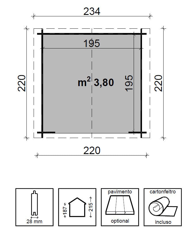 Losa Legnami Lea - Casetta da giardino in legno - 220x200cm