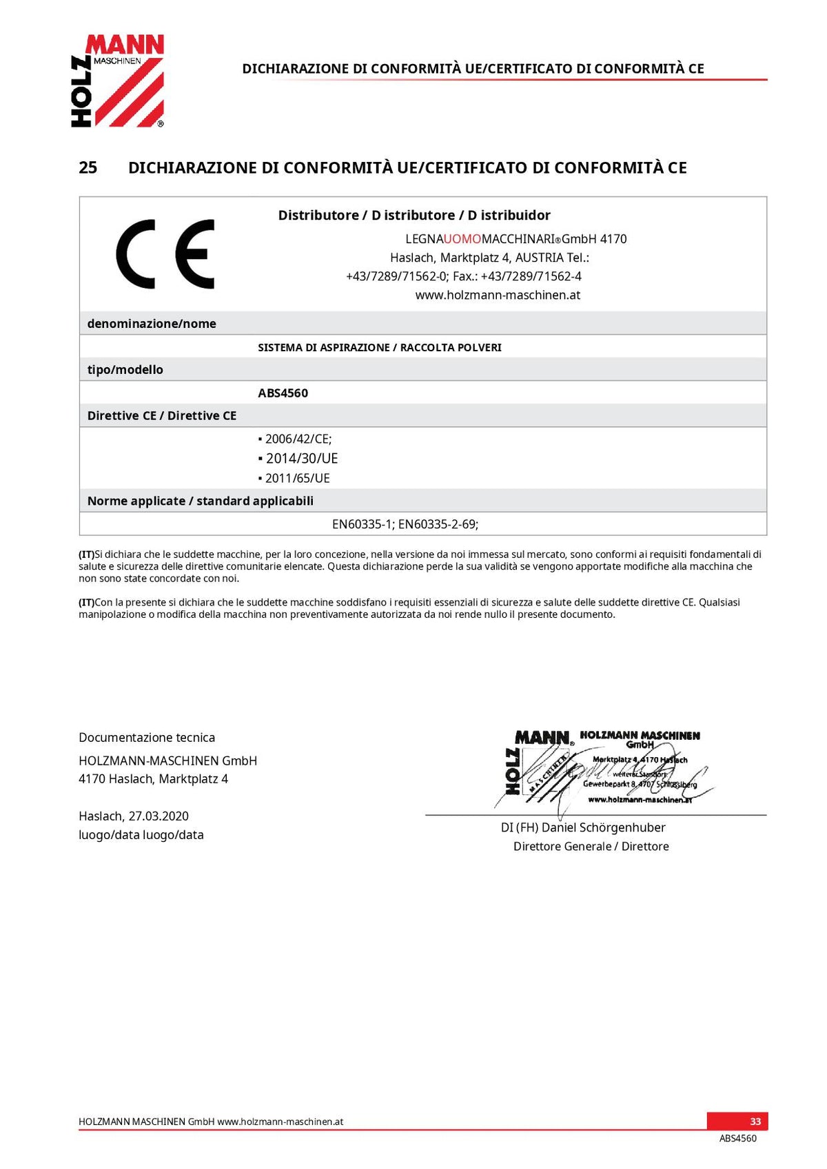 Holzamann ABS4560 400V Aspiratrucioli industriale