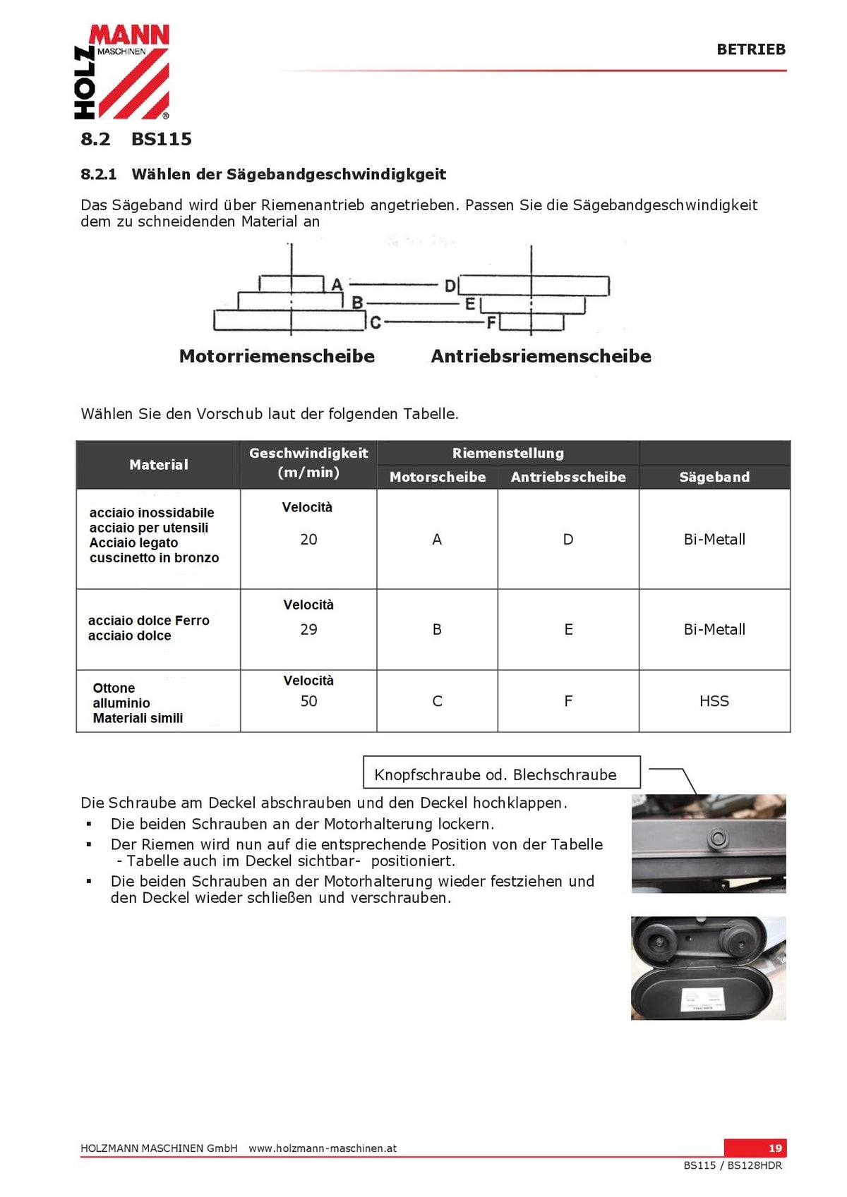 Holzmann BS115 - Sega a nastro per metallo con basamento 400v