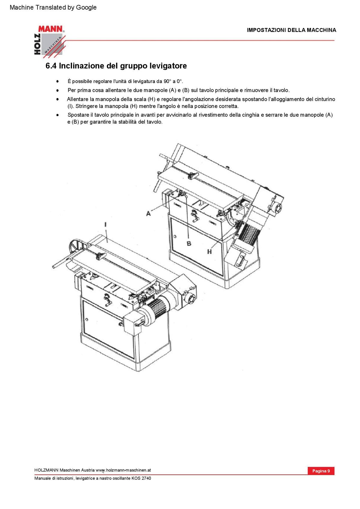 Holzmann KOS2740C_400V levigatrice a nastro oscillante