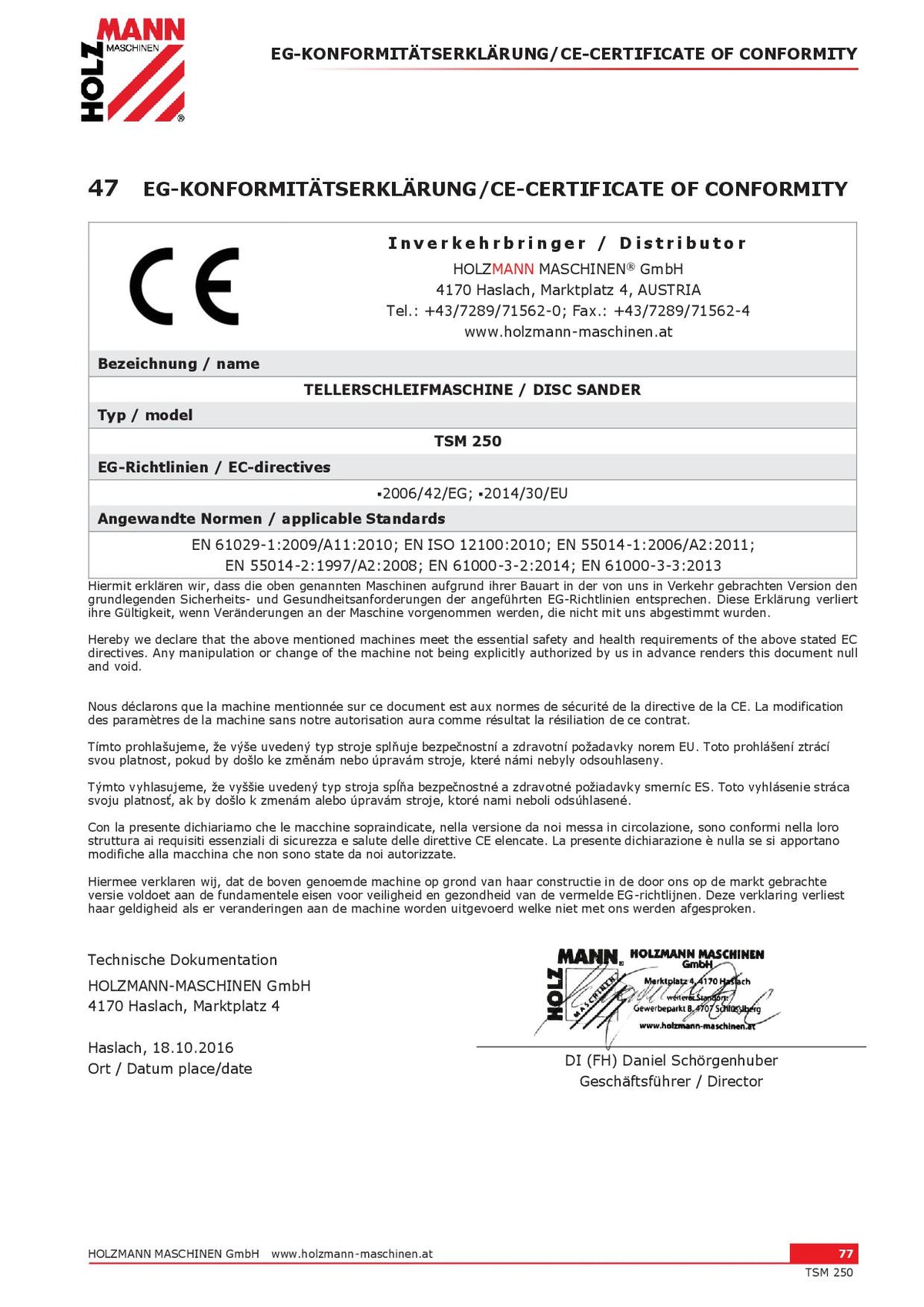 Holzmann TSM 250 - Levigatrice a disco