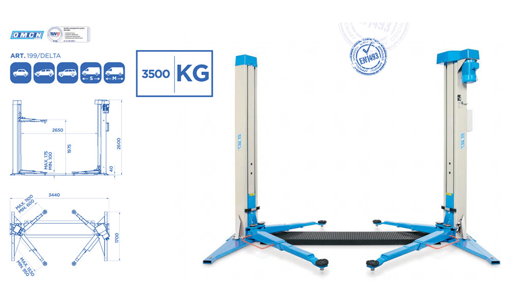 OMCN 199/DELTA - Ponte sollevatore auto per officina, elettromeccanico a due colonne, 3,5 ton