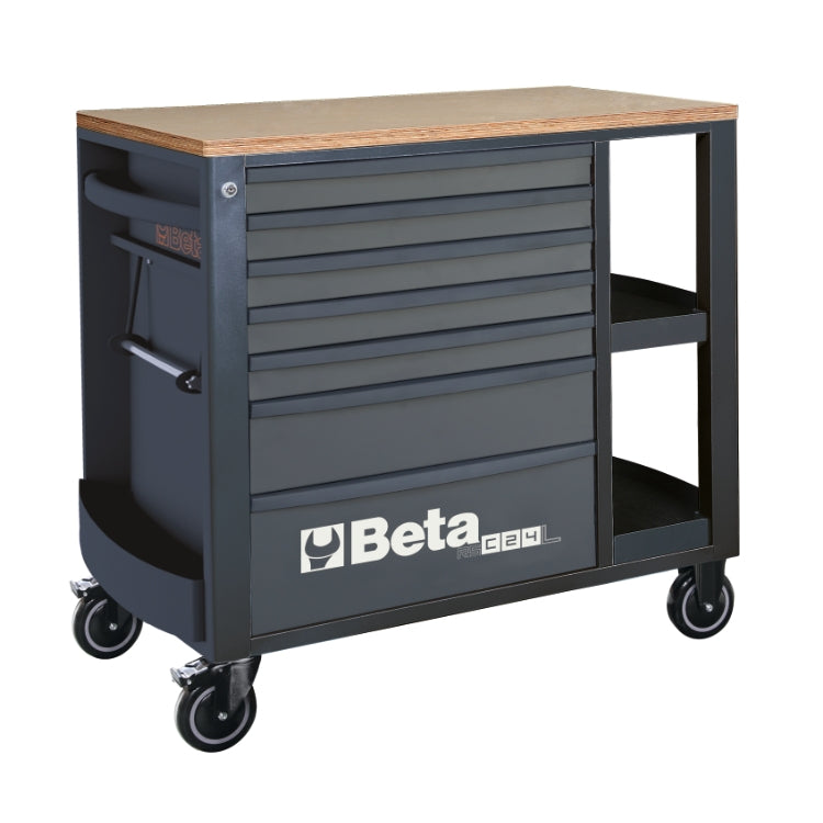 Beta RSC24L/7 - Cassettiera porta attrezzi con 7 cassetti e ripiani laterali-Grigio scuro