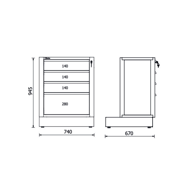 Beta RSC50 M4 - Modulo fisso con 4 cassetti per arredo officina RSC50