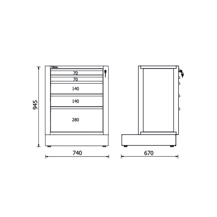 Beta RSC50 M5 - Modulo fisso con 5 cassetti per arredo officina RSC50