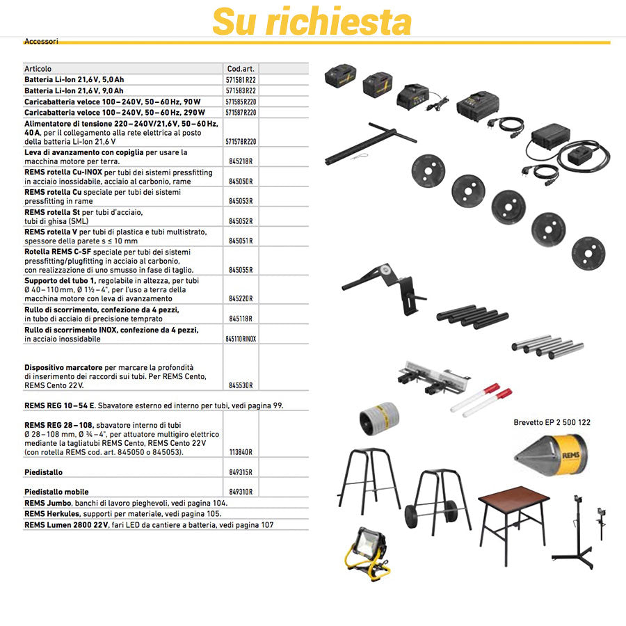 Rems Cento 22V Basic - Macchina tagliatubi a batteria 22V da Ø 8 a 115 mm