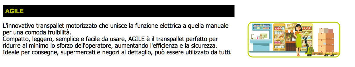 Pramac AGILE S4 800X525 - Transpallet elettrico a batteria 1200 Kg