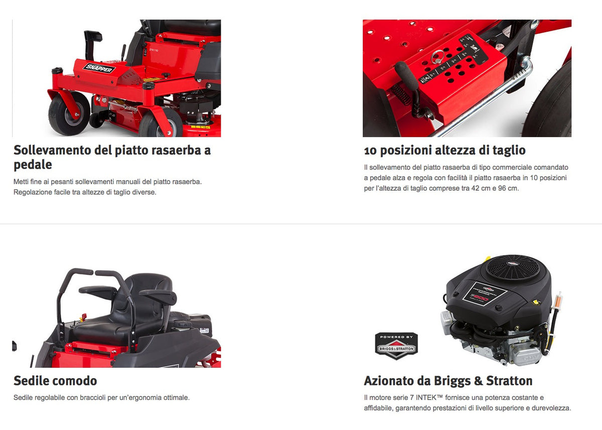Snapper ZTX110 - Trattorino rasaerba a raggio zero, taglio 107cm con piatto FAB