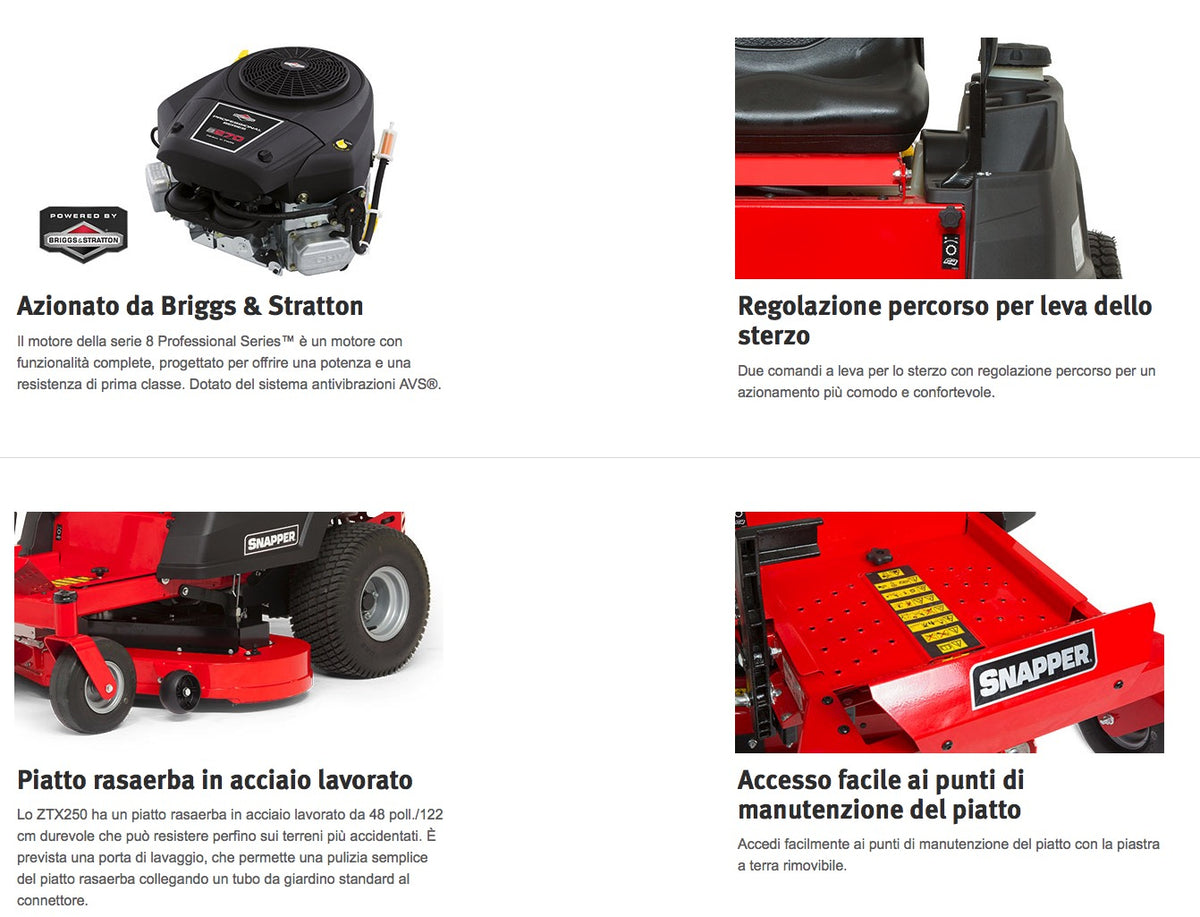 Snapper ZTX250 - Trattorino rasaerba professionale a raggio zero, taglio 122cm con piatto FAB 