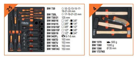 Beta BW 2400S XL9/E-XL - Carrello porta attrezzi a 9 cassetti completo di 235 utensili - arancione 