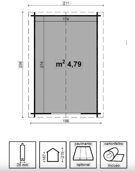 Losa Legnami Agnese - Casetta da giardino in legno di abete non trattato - 200 x 300 cm 